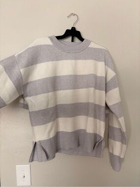 Better Together Striped Crewneck Sweater and Shorts Set in Light Gray and Cream